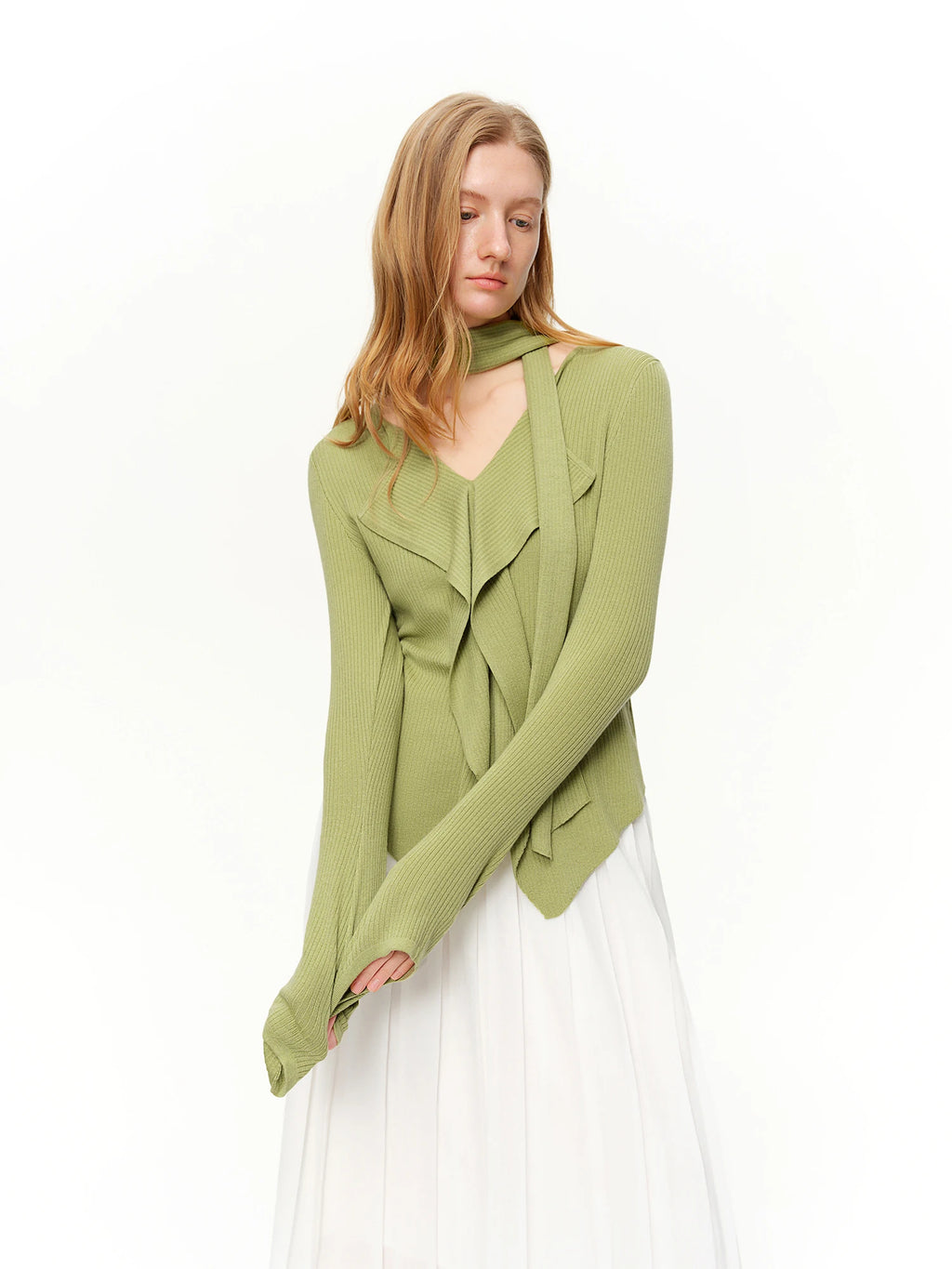 DUSHU 2026 New Spring Women's Ribbon Tie V-Neck Knit Sweater, Lazy Loose Fit Basic Pullover, Y2K Retro Daily Elegant Plus Top