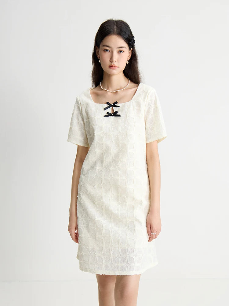 DUSHU Women's Sweet Style Bow Collar Short Dress 2024 Summer New Design Versatile Casual Gentle Dress For Female 24DS82786
