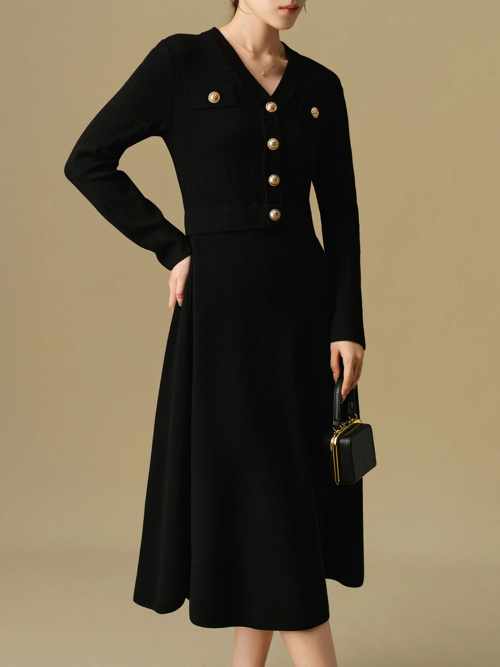 DUSHU Women's Fake Two-piece Knitted Long Dress 2024 Winter New Product Commuting Medium Long Dress for Women 24DS84154