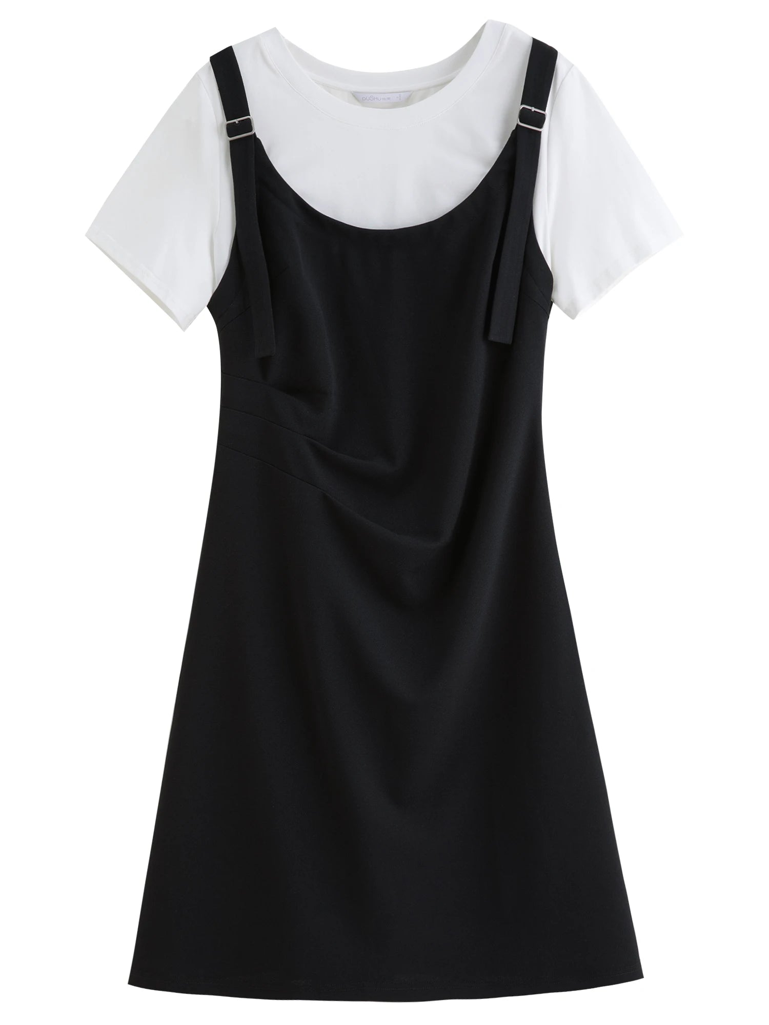 DUSHU Summer 2025 Drop Shoulder Dress - Contrast Panels Fluid Hem Resort to Office Elegant Two Tone Midi Maxi