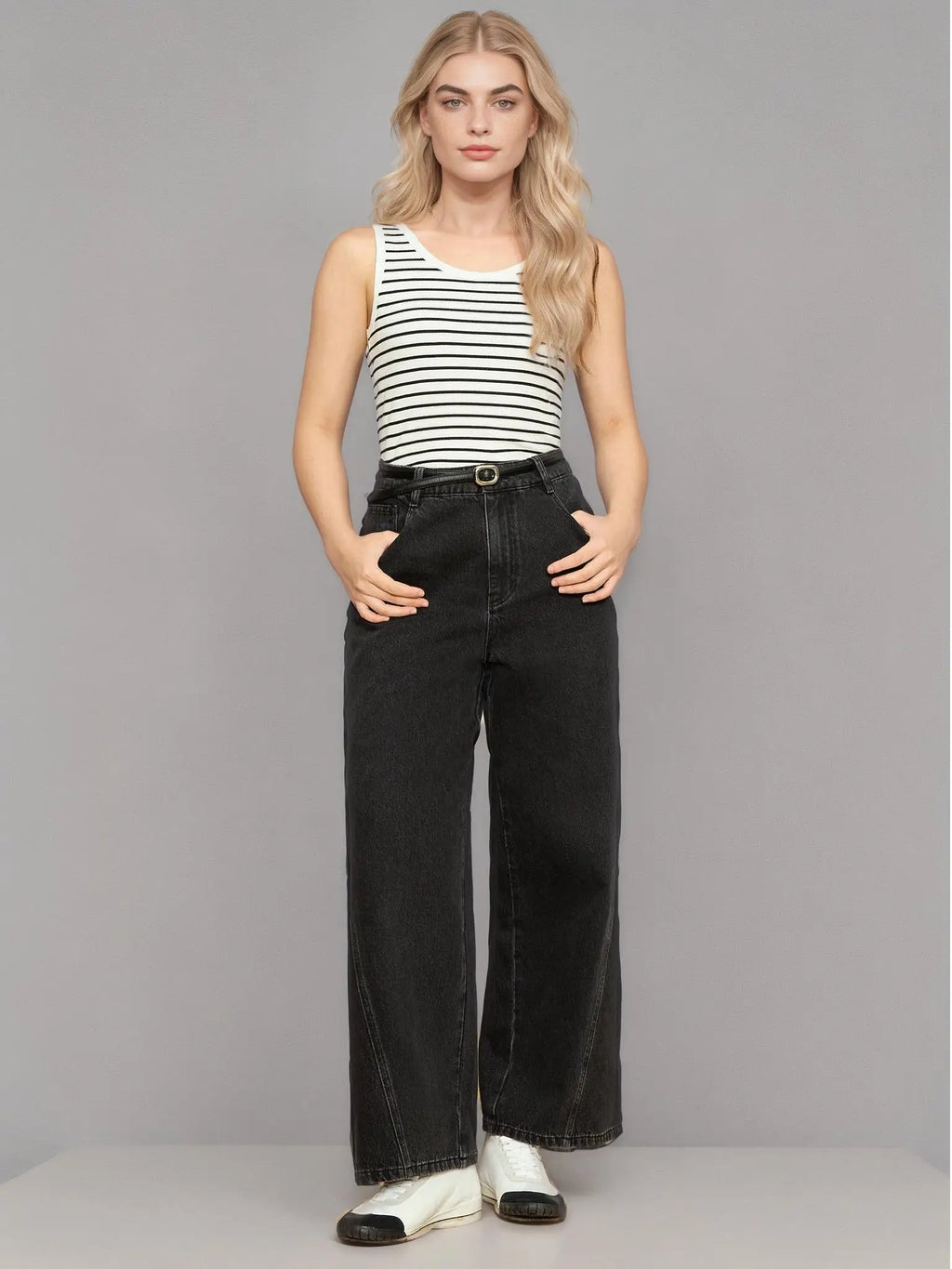 DUSHU Plus Size Women's High Waisted Jeans Women's 2025 Spring New Style Wide Leg Jeans Long Pants 25DS81044+25DS81163
