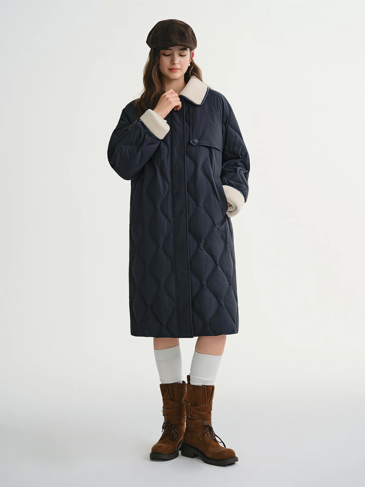 DUSHU New Women's Vintage Color Block Down Jacket 2025 Winter Warm White Duck Down Coat Casual Outdoor Parka For Daily Commute