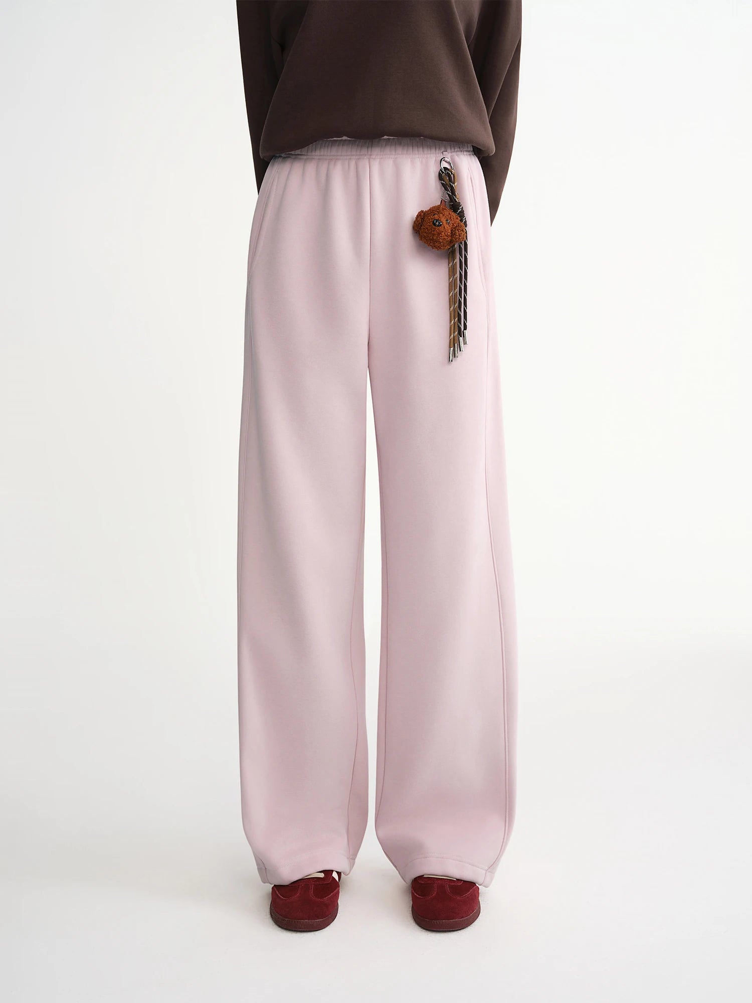 DUSHU Plus-Size Women Fashion Sweet Heart Stylish Fleece-Lined Elastic Waist Straight Leg Athletic Pants 2025 Winter New Arrival