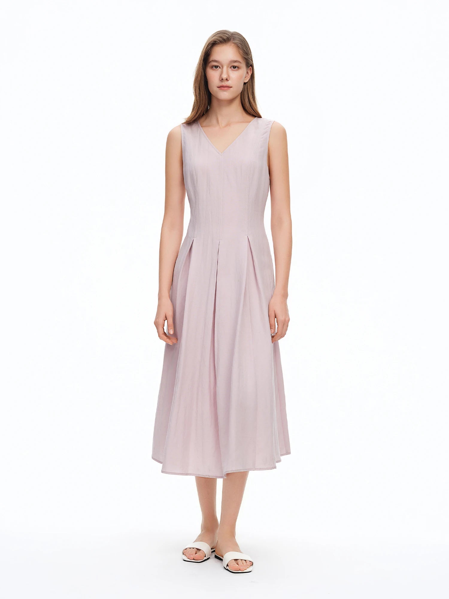 DUSHU 2026 Spring Women's Two-Tone Waist-Defining Sleeveless Maxi Dress - Linen Blend Elegant Long Dress for Vacation