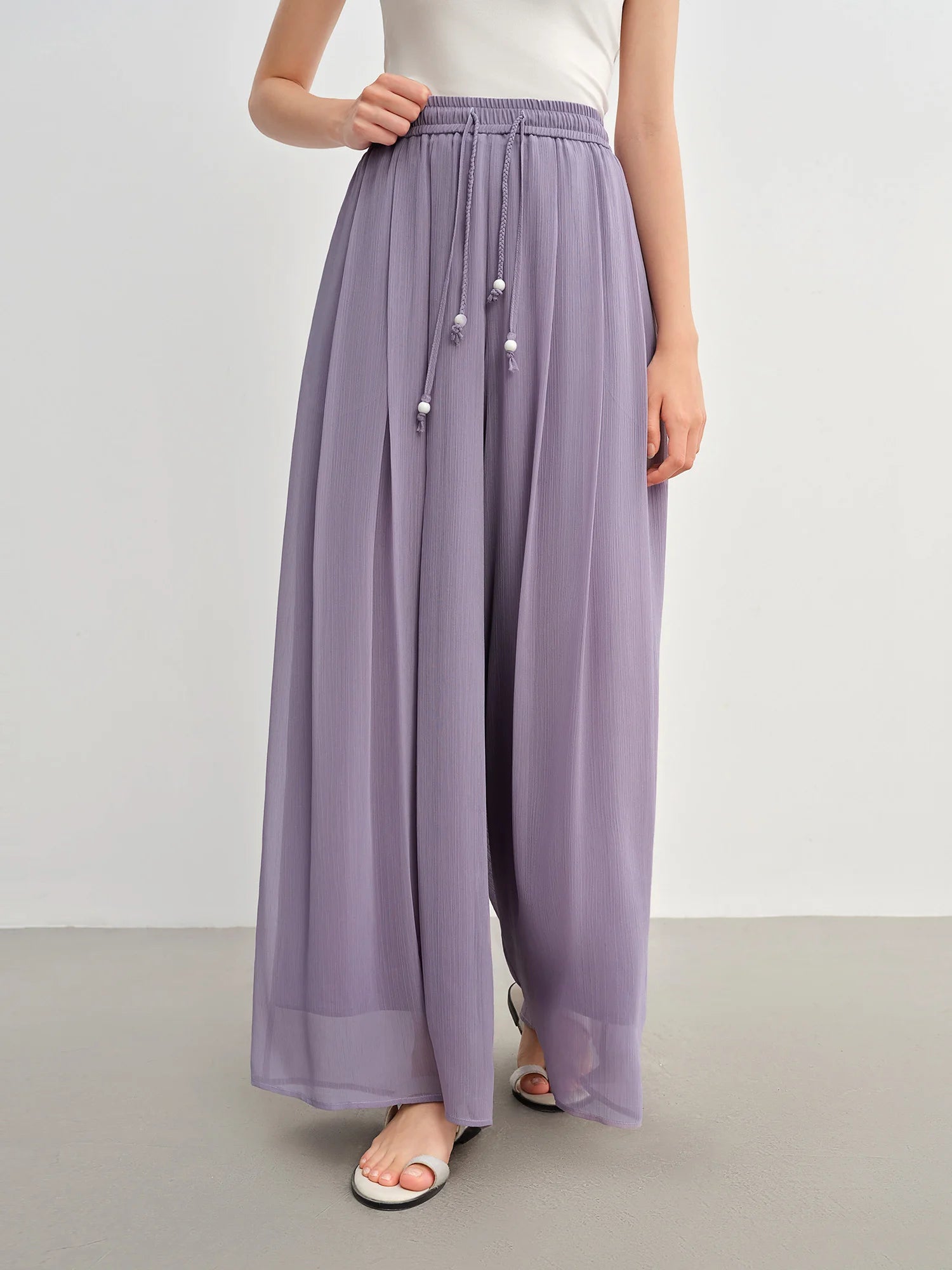 DUSHU Women's Black Pants Women's Summer Loose Wide-leg Pants 2025 New Style Skirt Pants Elastic Waist Slim Trousers 25DS82968