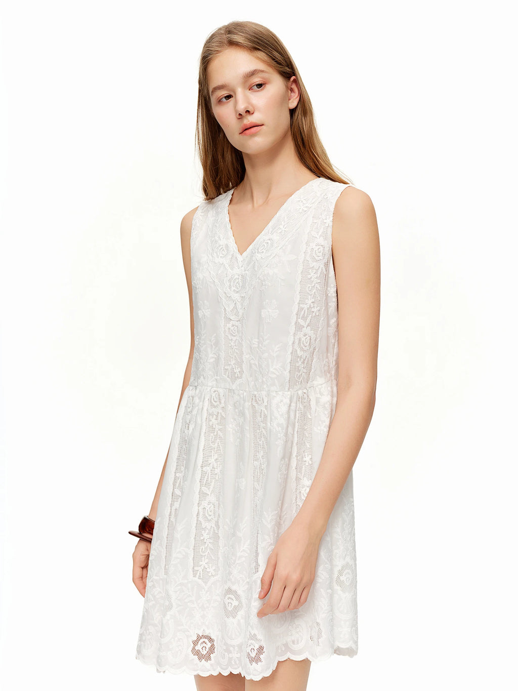 DUSHU Spring Women's Lace V-Neck Camisole Dress - Slim Fit A-Line Sleeveless Elegant Mini Dress for Casual Daily Wear