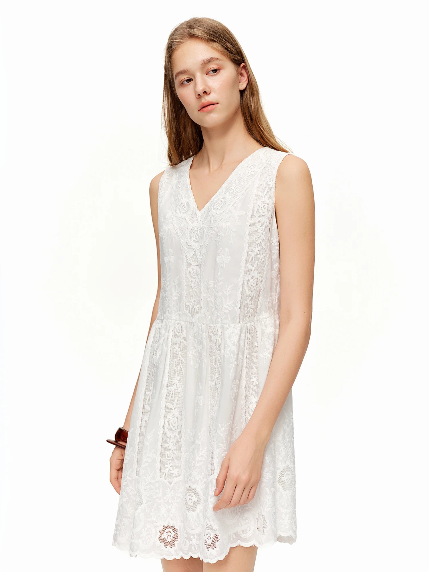 DUSHU Spring Women's Lace V-Neck Camisole Dress - Slim Fit A-Line Sleeveless Elegant Mini Dress for Casual Daily Wear