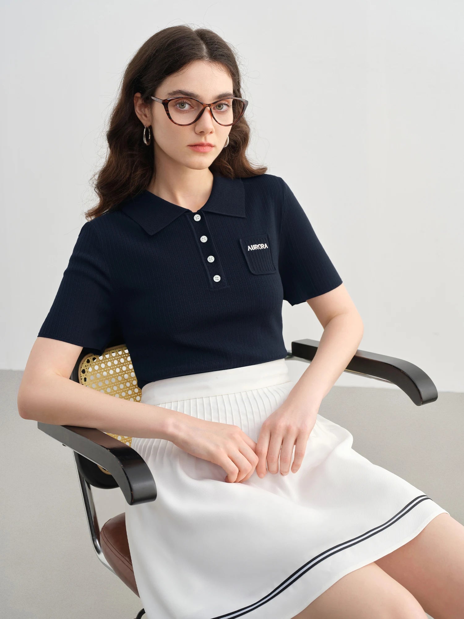 DUSHU Plus Size Retro Simple Knitted Short-sleeved T-shirt 2025 Summer Cool New Arrival Slim Contrast Color Polo Top 25DS82096