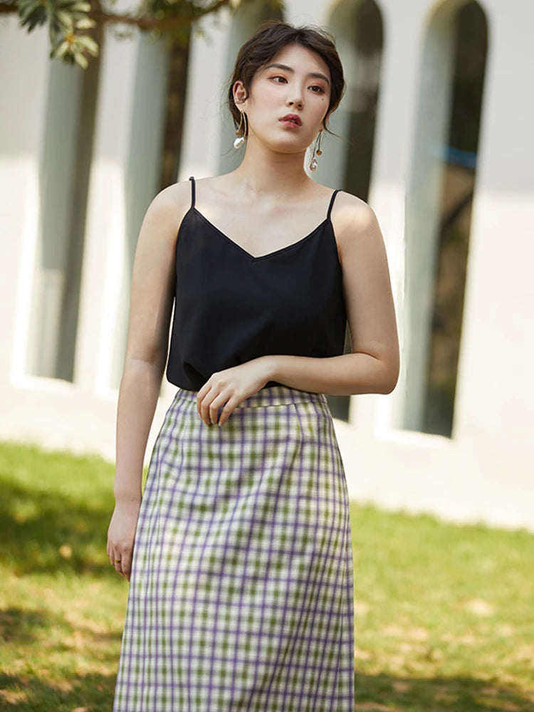 DUSHU Casual Streetwear Women Cami Tops Sexy V Neck Summer Black Tank White Elegant Sleeveless Cute Ladies Clothes