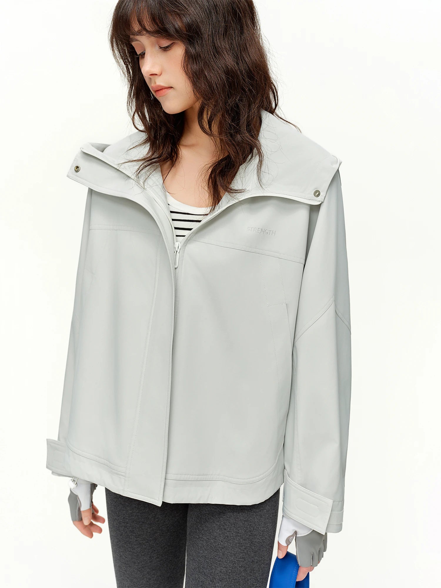 DUSHU Hooded Casual Fashion Jacket Straight Retro Sporty Short Jacket for Spring 2026 Loose Solid Simple Daily Outwear