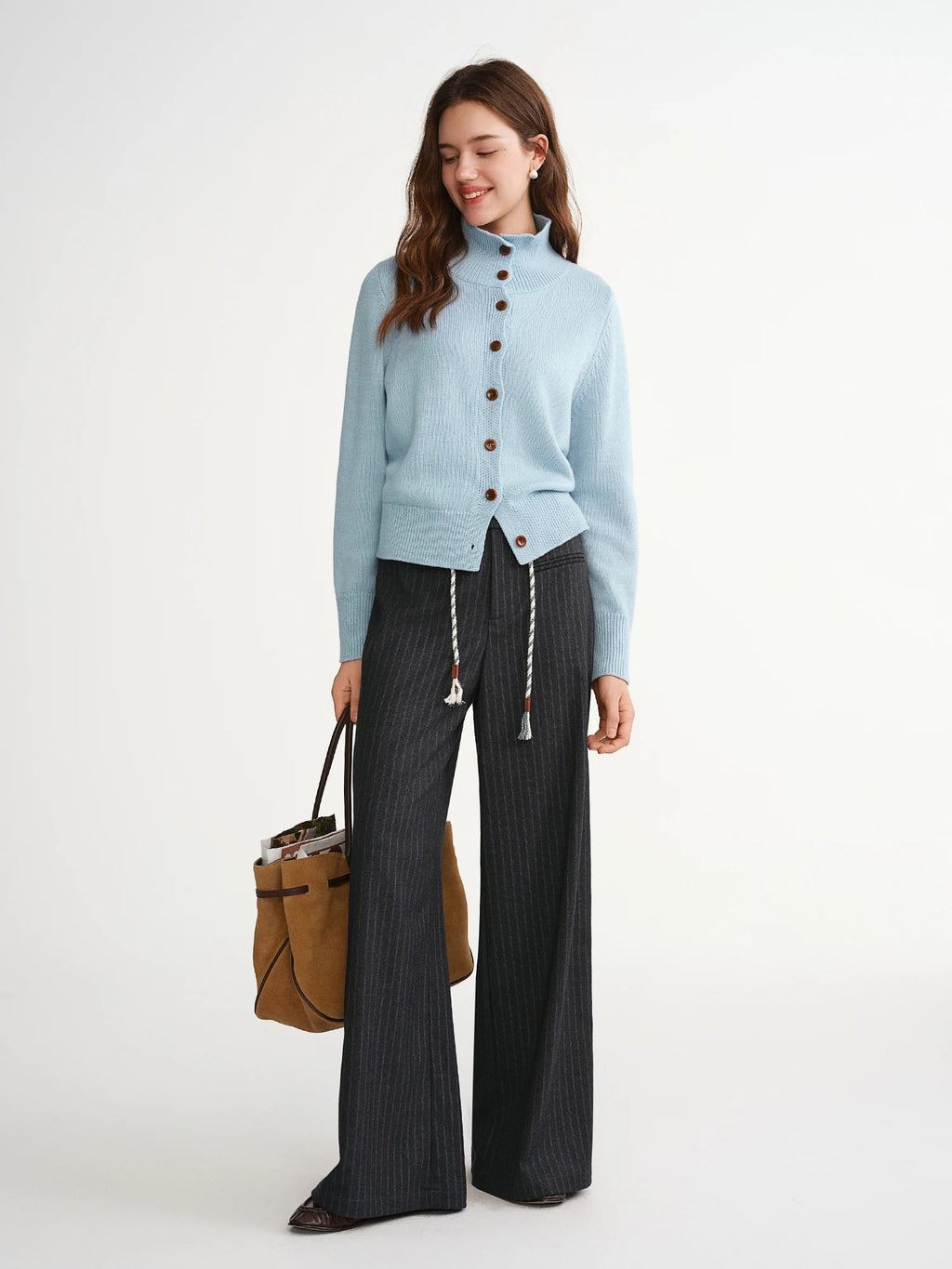 DUSHU Plus Size Women's Oversized Striped Blazer & Slimming Straight Leg Tros Set  Retro Casual Design 2025 New Arrival Pants
