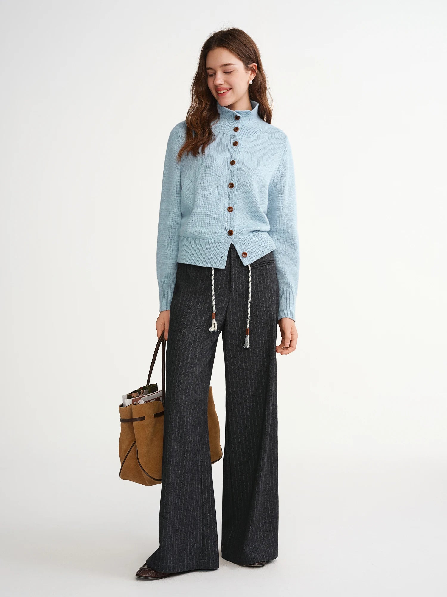 DUSHU Plus Size Women's Oversized Striped Blazer & Slimming Straight Leg Tros Set  Retro Casual Design 2025 New Arrival Pants