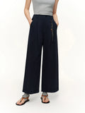 DUSHU Spring Women Beaded Drawstring High Waist Wide Leg Trousers Straight Fit Casual Pants Minimalist Street Style Loose Fit