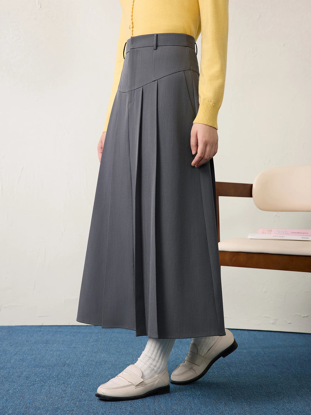 DUSHU Office Lady High Waisted Pleated A-line Skirt 2025 Spring New Commuting Versatile Fashion A-line Skirt 25DS81131