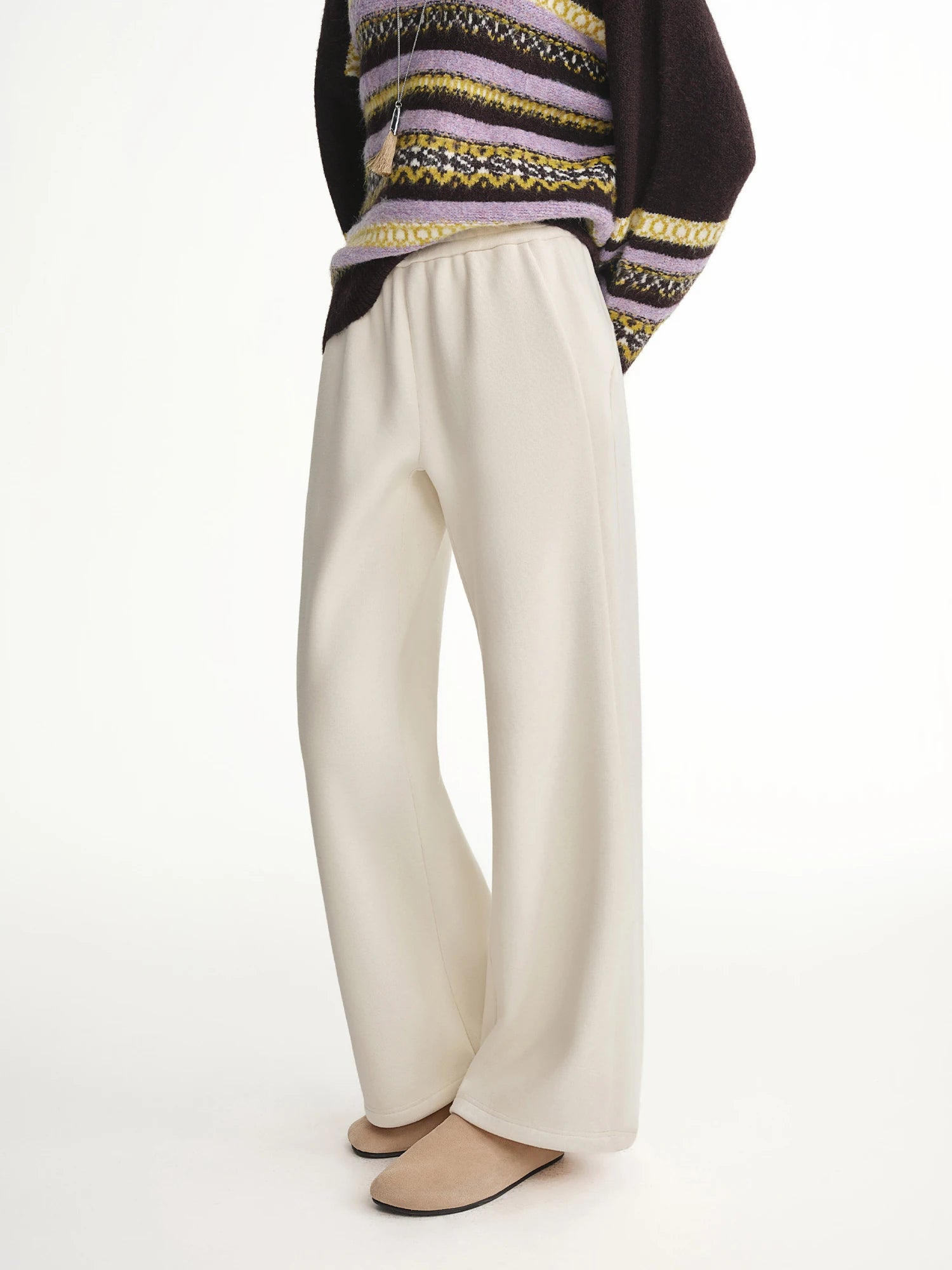 DUSHU Plus Size High Waist Fleece Lined Straight Leg Pants Winter Warm Elastic Waist Casual Trousers Cozy Plush Casual Pants