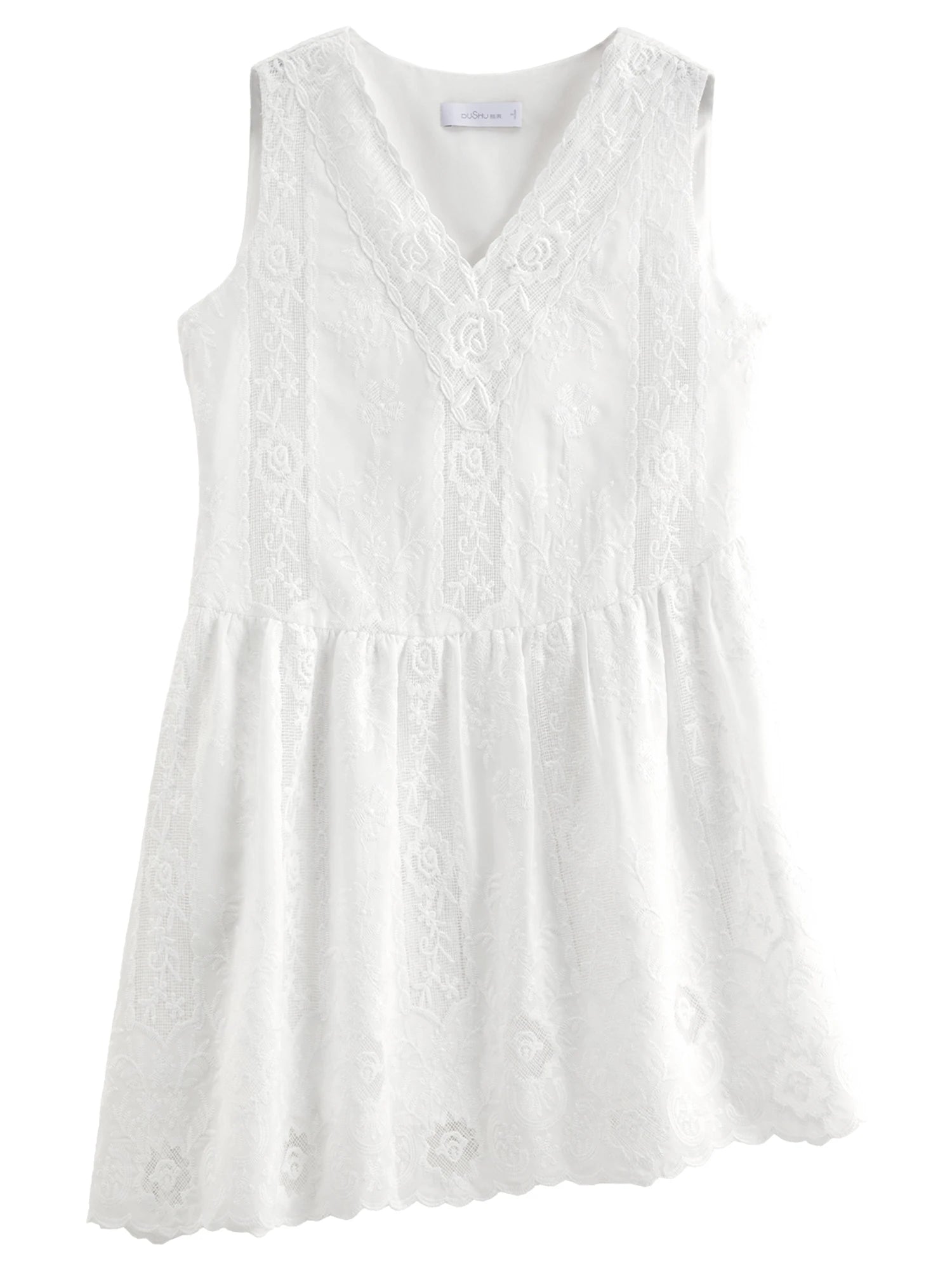 DUSHU Spring Women's Lace V-Neck Camisole Dress - Slim Fit A-Line Sleeveless Elegant Mini Dress for Casual Daily Wear