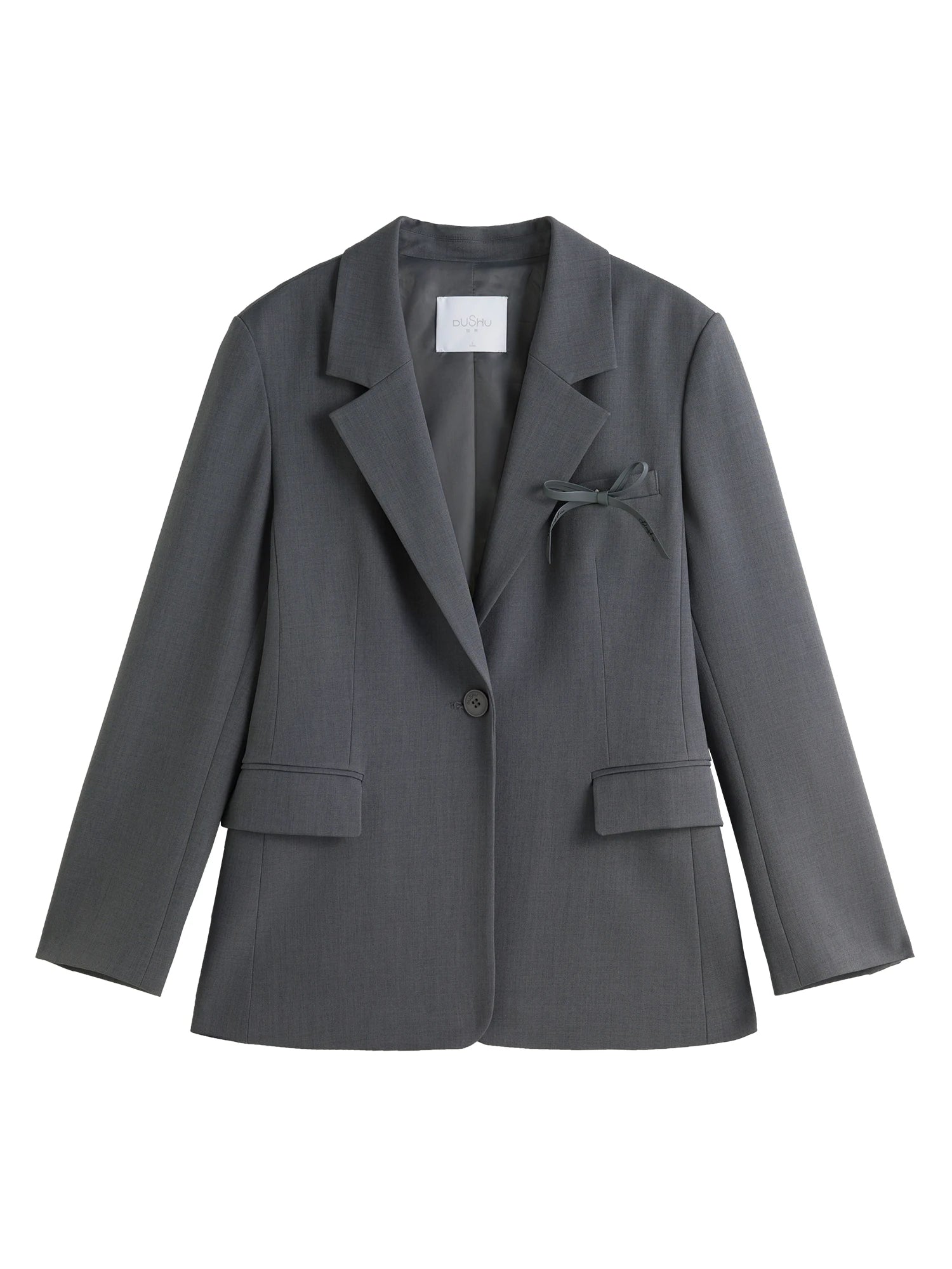 DUSHU Plus Size Dark Gray Blazer Skirt Suit Office Outfit 2024 Autumn New Design Lapel Elegant Dress Skirt Female Suit（No Belt）