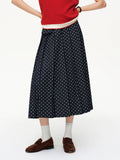 DUSHU 2026 Spring New Women's Polka Dot Midi Skirt Retro Black White Flared Pleated Skirt Vintage Waist Tie A-Line Party Skirt