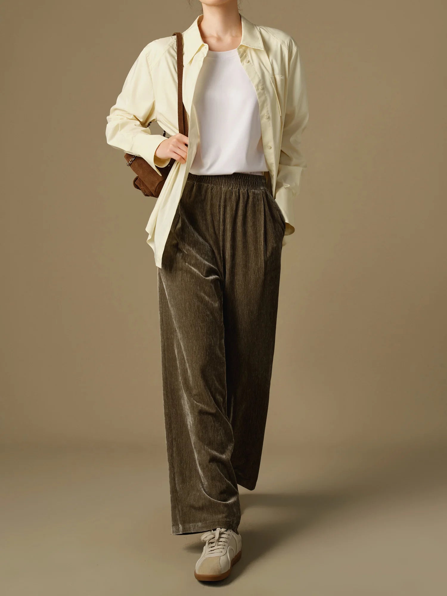 DUSHU Plus Size Women's Flowing Velvet Wide Leg Pants 2024 Winter New High Waist Versatile Multi Color Pants 24DS84431