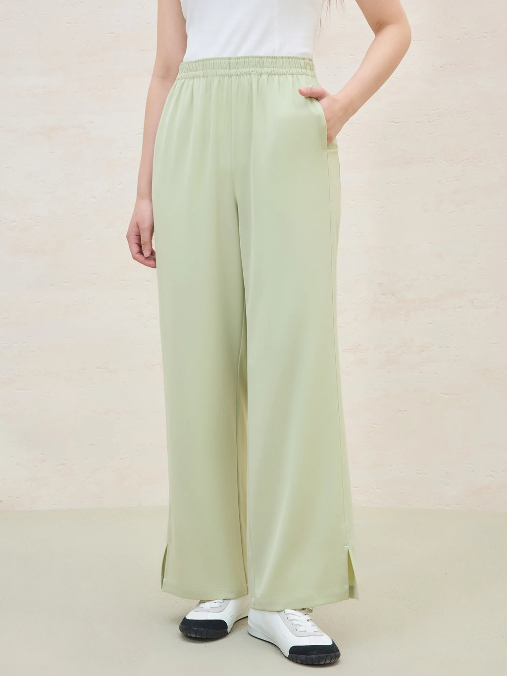 DUSHU 2025 Summer Plus Size Women High Waist Slimming Straight Leg Pants - Breathable Flowy Casual Chic Long Trousers for Curvy