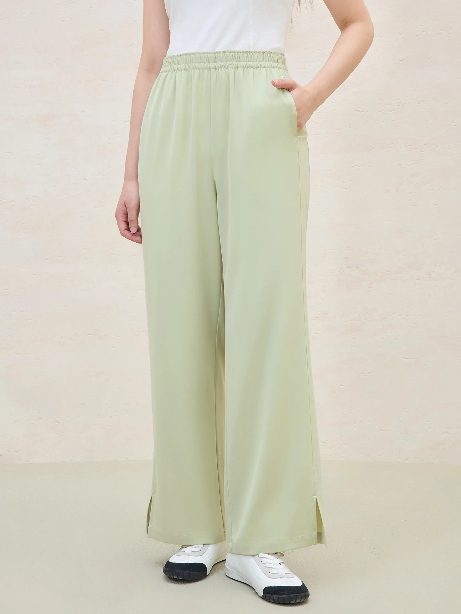 DUSHU 2025 Summer Plus Size Women High Waist Slimming Straight Leg Pants - Breathable Flowy Casual Chic Long Trousers for Curvy