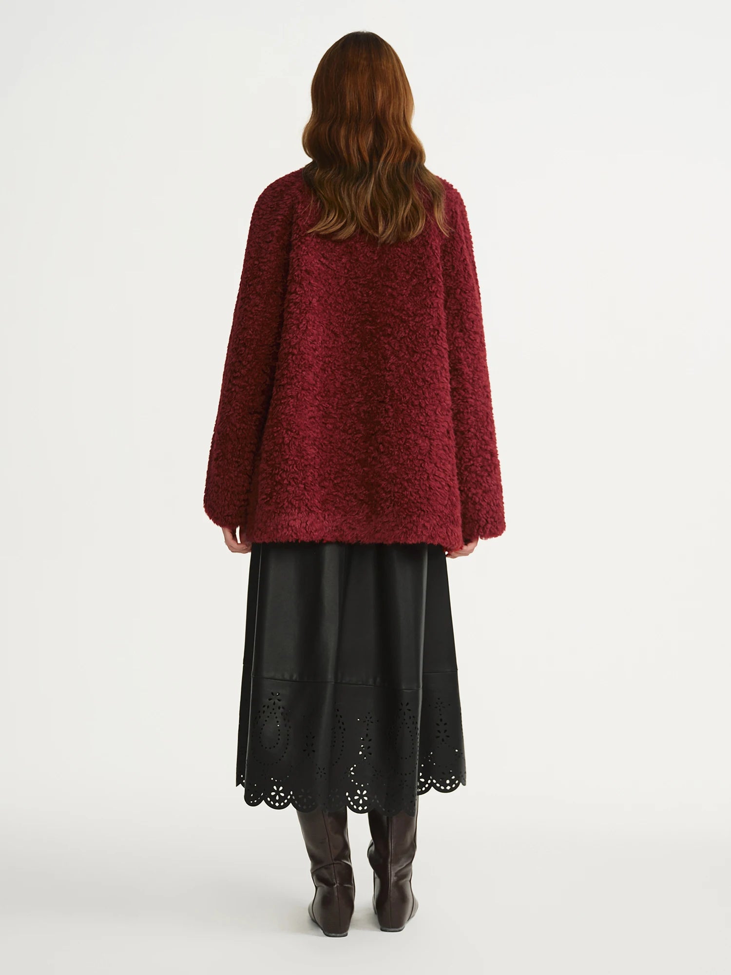 DUSHU Plus Size Burgundy Faux Fur Thick Coat Red New Year Outfit Winter Warm Top Vintage Daily Loose Temperament Stylish