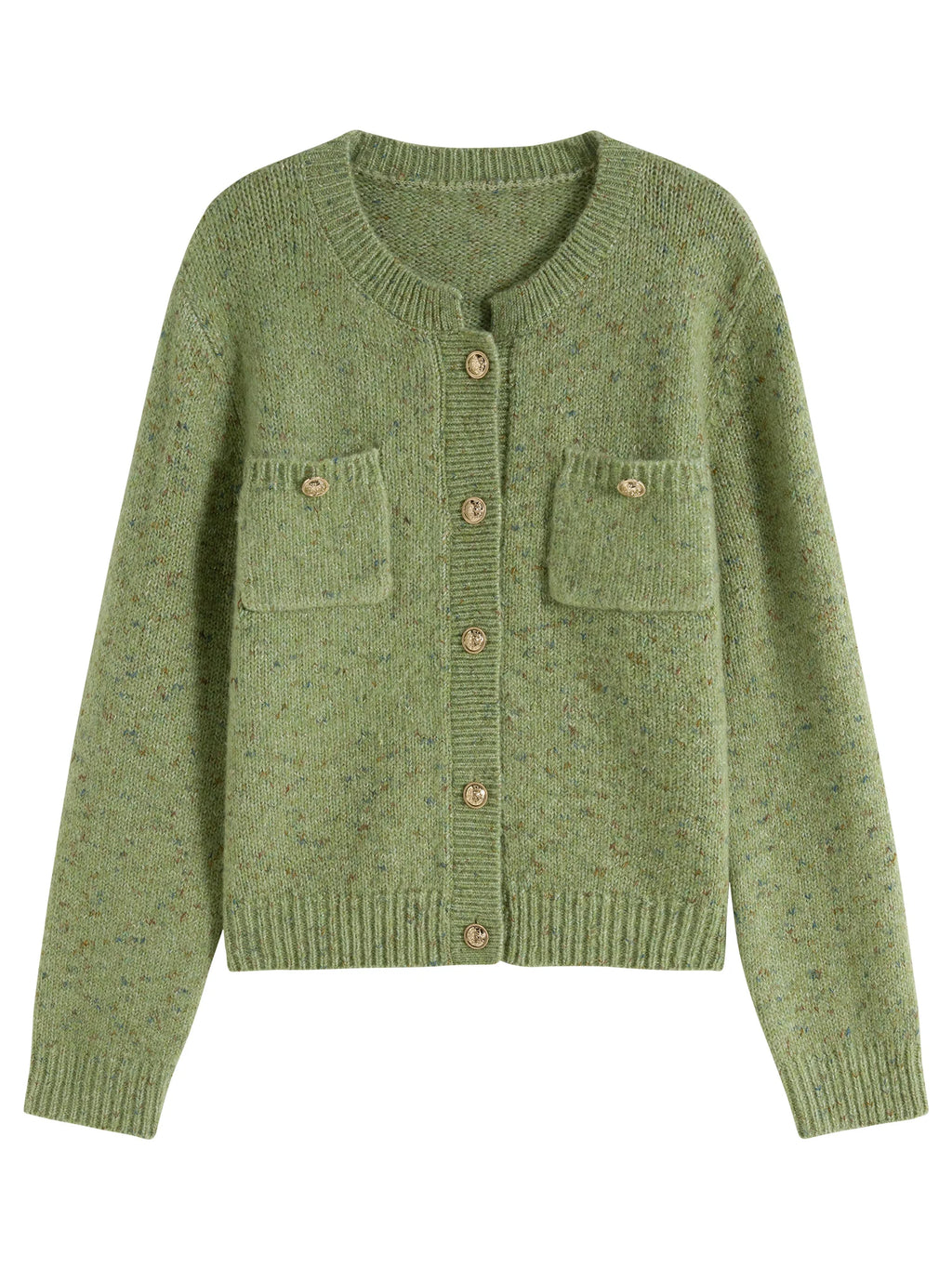 DUSHU Women's Round Neck Knitted Cardigan 2024 Winter New Product Commuting Fashion Sweater Jacket for Women 24DS84155