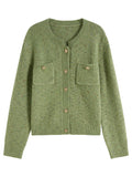 DUSHU Women's Round Neck Knitted Cardigan 2024 Winter New Product Commuting Fashion Sweater Jacket for Women 24DS84155