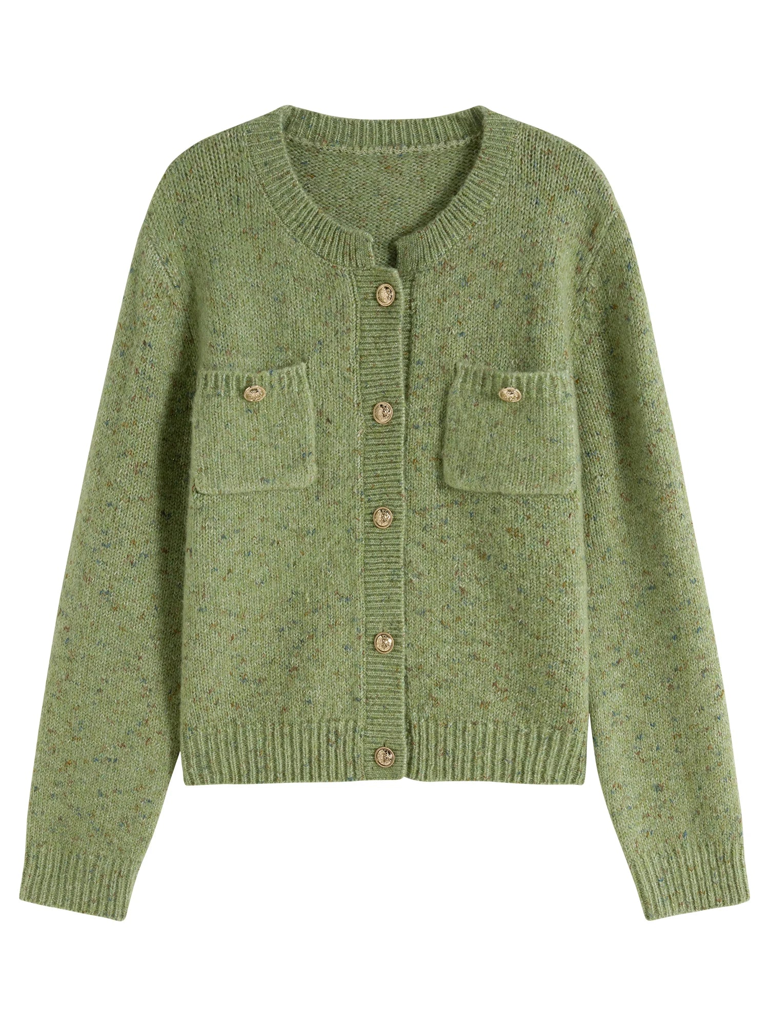 DUSHU Women's Round Neck Knitted Cardigan 2024 Winter New Product Commuting Fashion Sweater Jacket for Women 24DS84155