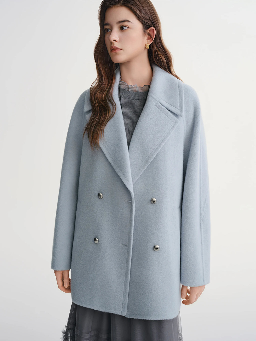 DUSHU Plus Size Women's Wool Tweed Coat 2025 Winter New Arrival | Icelandic Encounter Collection Short Coat 100% Wool Jackets