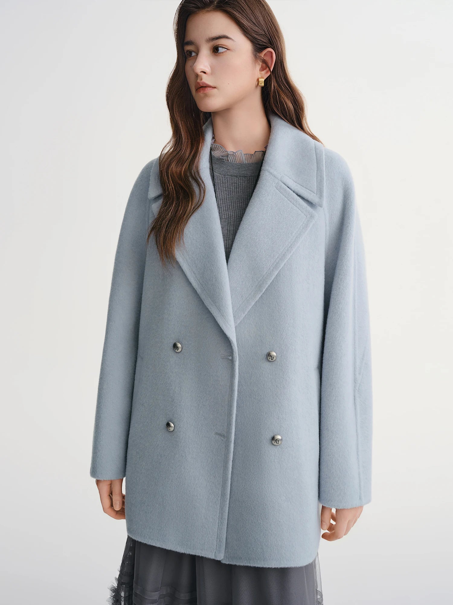 DUSHU Plus Size Women's Wool Tweed Coat 2025 Winter New Arrival | Icelandic Encounter Collection Short Coat 100% Wool Jackets