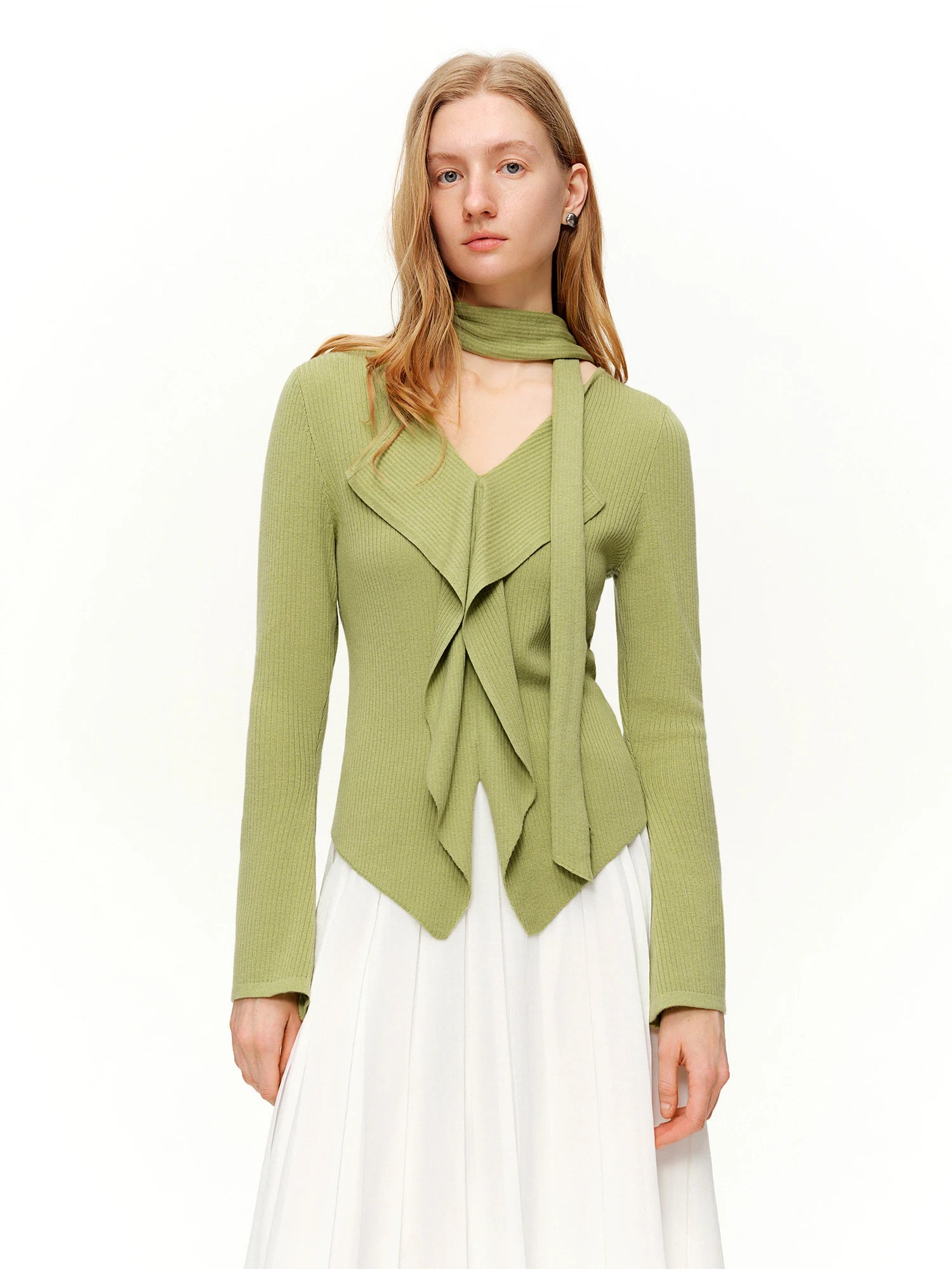DUSHU 2026 New Spring Women's Ribbon Tie V-Neck Knit Sweater, Lazy Loose Fit Basic Pullover, Y2K Retro Daily Elegant Plus Top