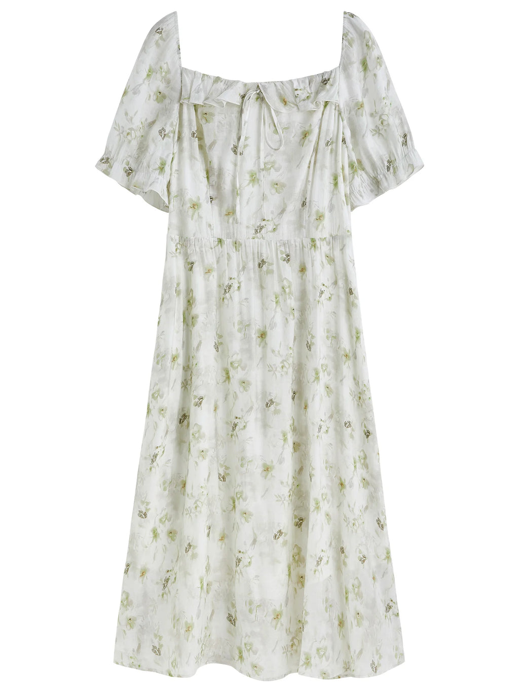 DUSHU Plus Size Floral Tiered Dress 2025 Summer French Style Square Neck Slimming Fit Waist-Defining Resort Casual Elegant Maxi