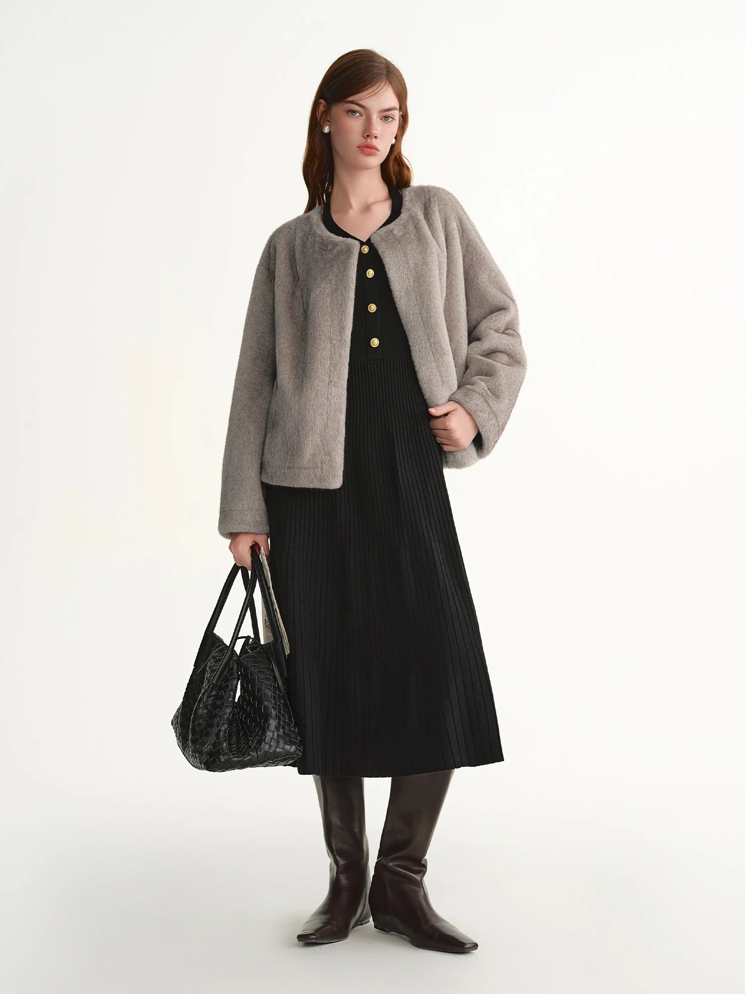 DUSHU Plus Size Faux Mink Eco-friendly Fur Coat New Winter 2025 Loose Fit Short Coat Banquets Commuting Classic Elegant Design