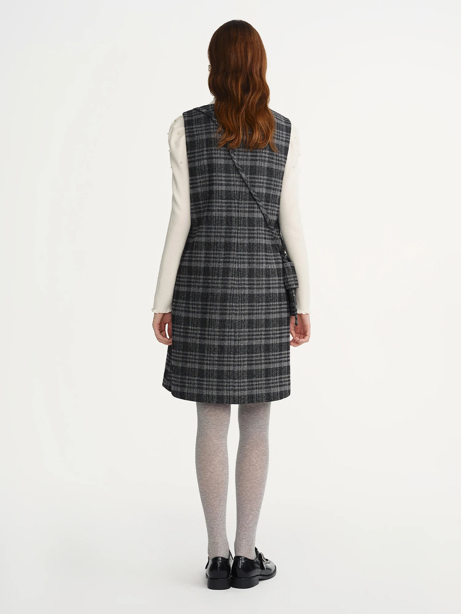 DUSHU Plus-Size Women Green Notes Crossbody Bag Embellished Plaid Vest Dress 2025 Winter New Arrival Only Vest Dresses With Bag