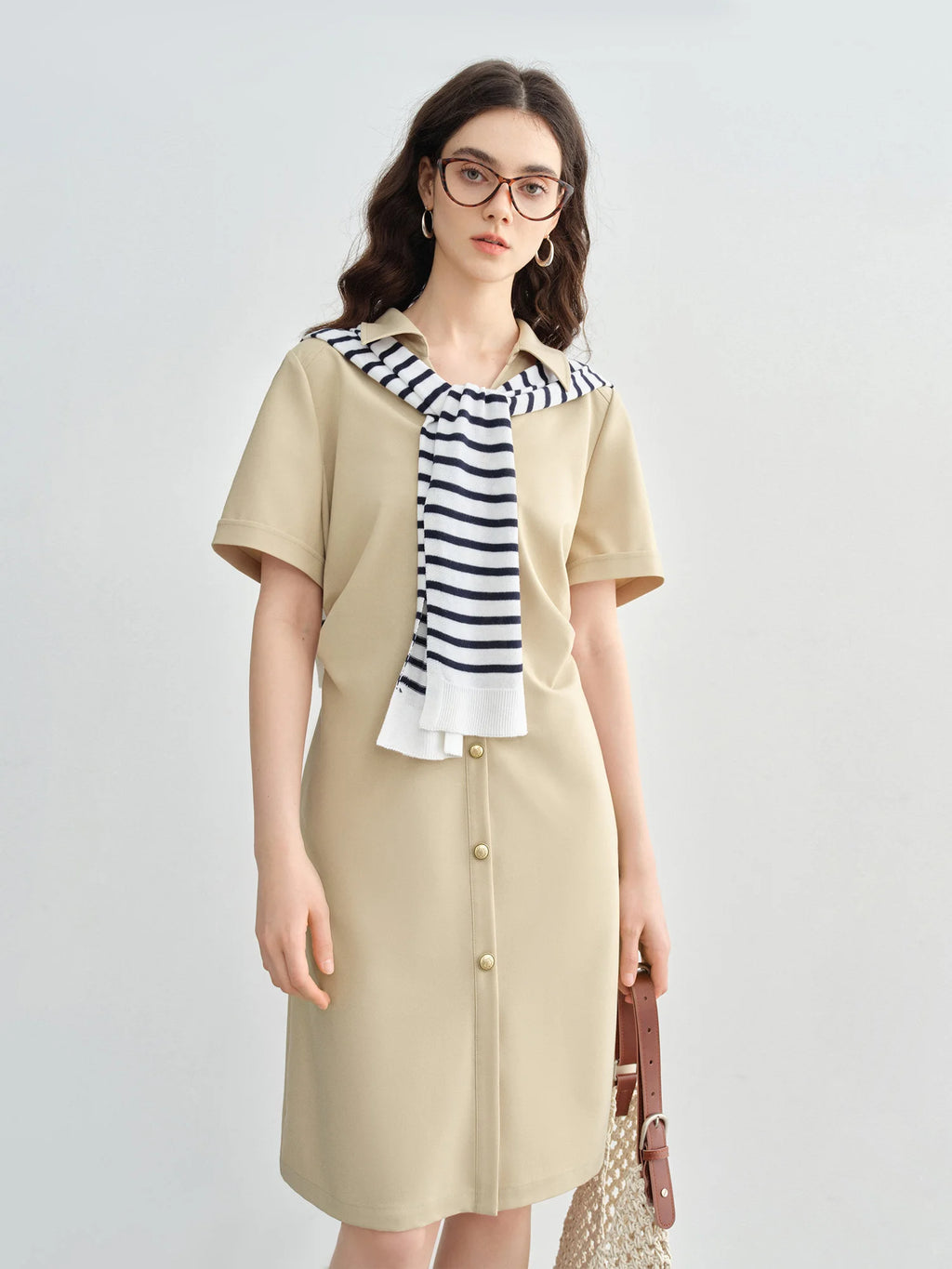 DUSHU Plus Size Minimalist Women's Metal Single-Row Button Shirt Dress Elegant 2025 Summer Commuter-Quality 25DS82553+25DS82552