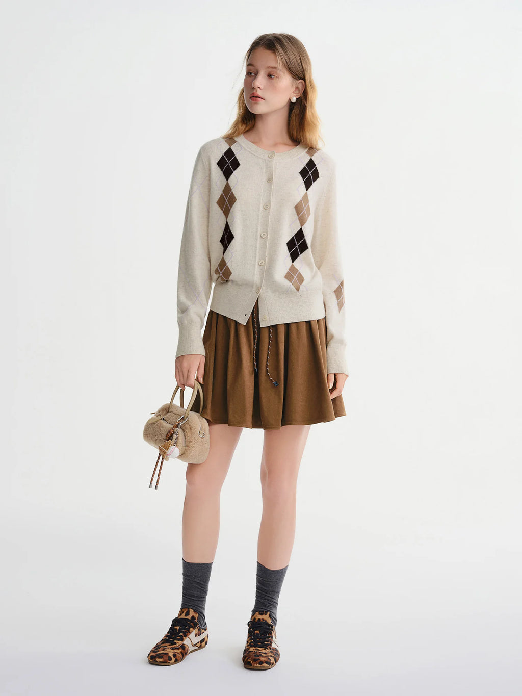 DUSHU Plus-Size Women 'Hazelnut Profiterole' Drawstring High Waisted Mini Skirt Stylish 2025 Winter Retro Slimming Half Skirt