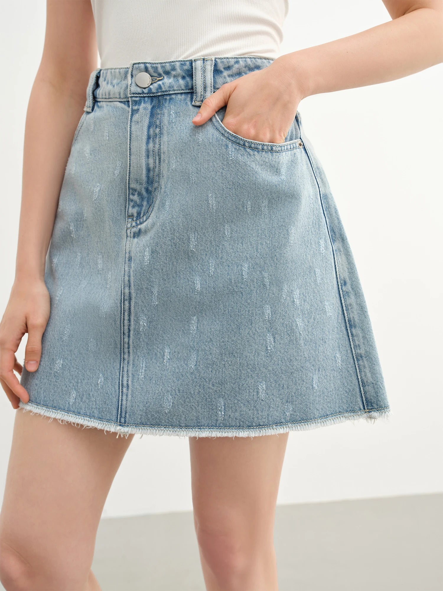 DUSHU Plus Size Women Denim Short Skirt 2025 Summer New Arrival Style Versatile Ripped High Waist Slim A-line Skirt 25DS82295