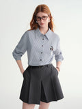 DUSHU Plus-Size Women Fashion The Birds Artistic Checkered Applique Embroidery Stripe Shirt  Winter 2025 Collection Women Shirt