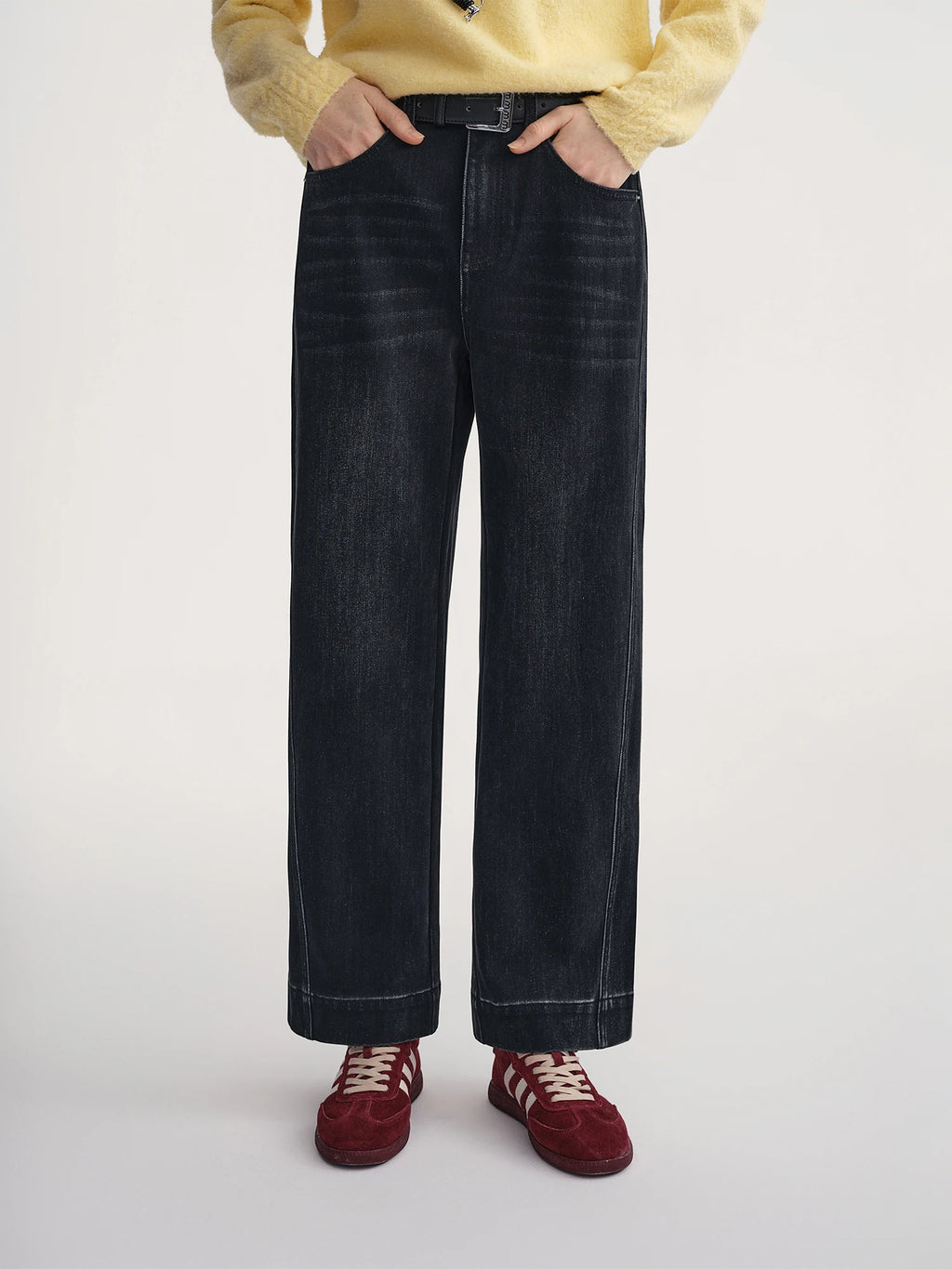 DUSHU 2025 Autumn Women's Brushed Fleece Straight Leg Cropped Jeans - Retro Relaxed Fit Casual Pants for Everyday Comfort
