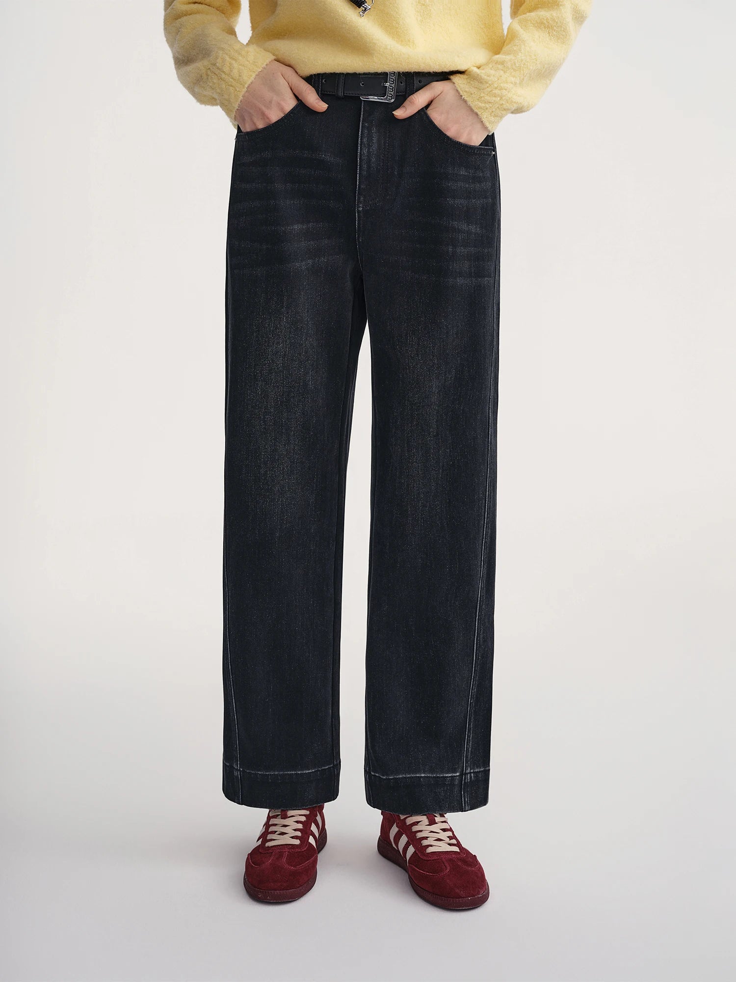 DUSHU 2025 Autumn Women's Brushed Fleece Straight Leg Cropped Jeans - Retro Relaxed Fit Casual Pants for Everyday Comfort