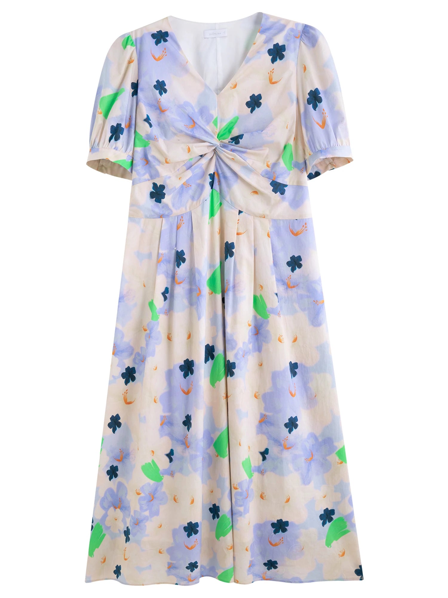 DUSHU 2025 Summer Plus-Size French-Inspired Textured Dress - Elegant Puff Sleeves & Waist Twist Design 25DS82299