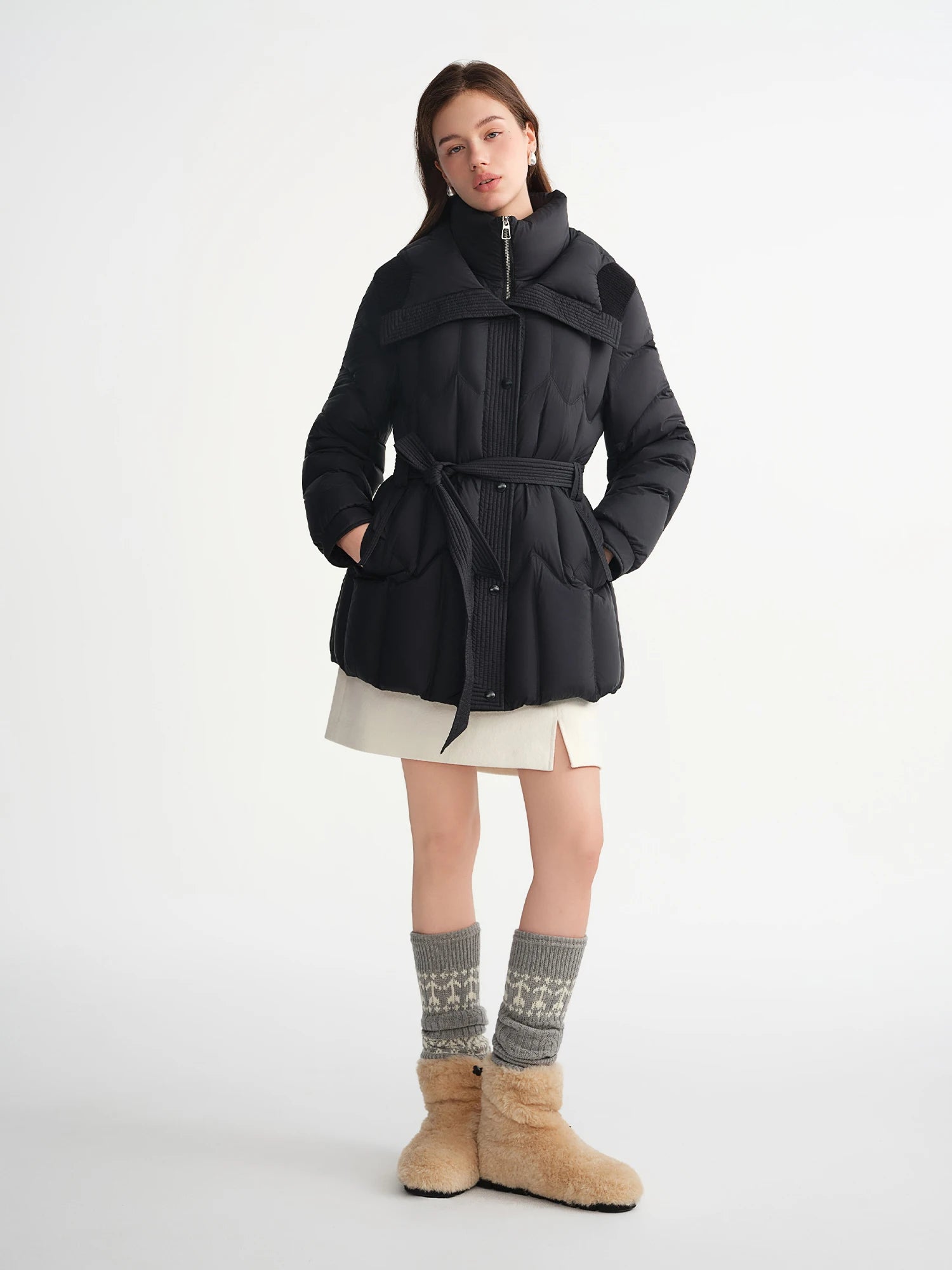 DUSHU Plus Size 2025 Women Two Piece Style Splicing Quilted 90% Duck Down Coat Winter Warm Stand Collar Short Puffer Jacket