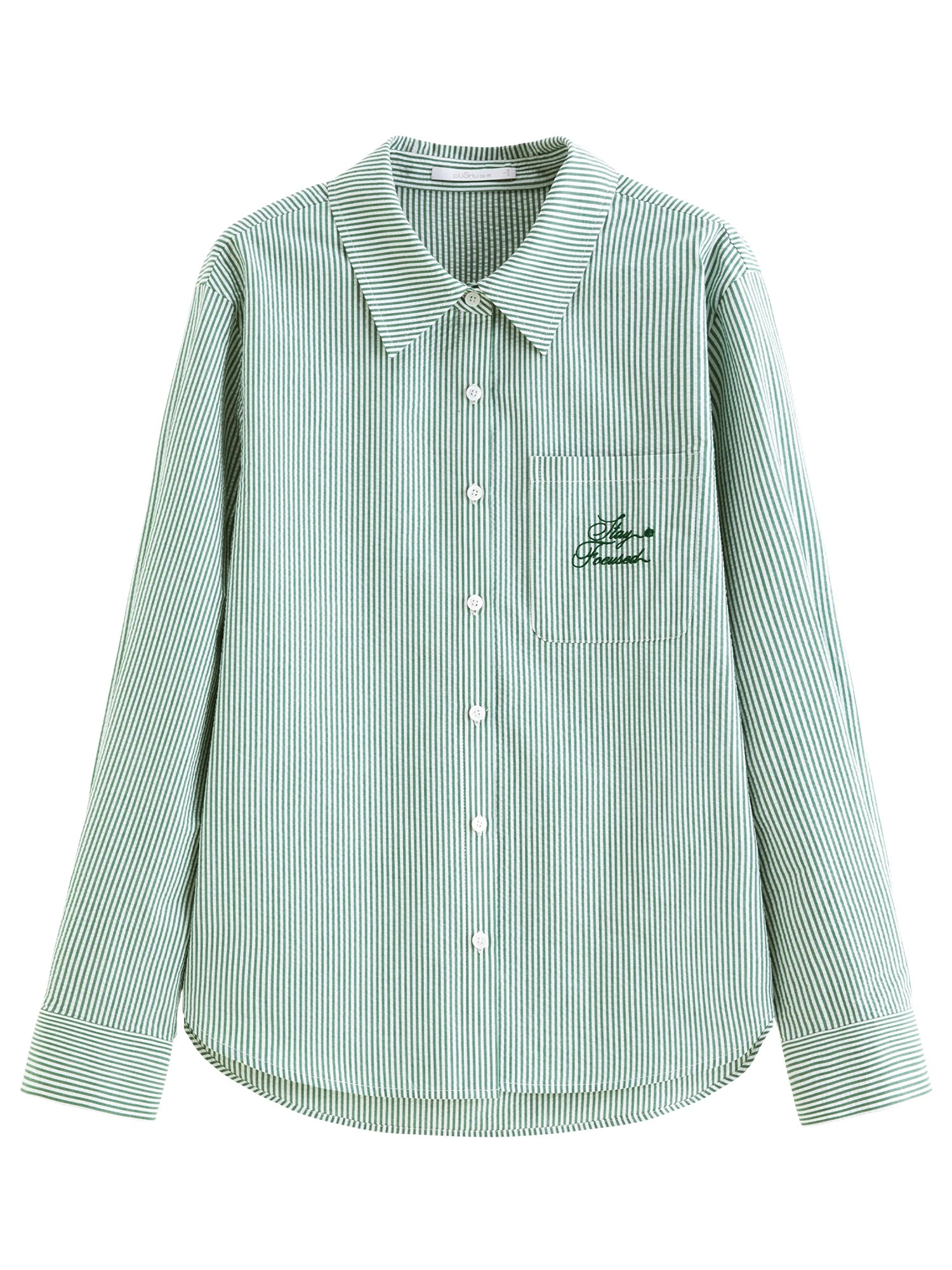 DUSHU 2026 Spring Women's Minimalist Striped Shirt, Slim Fit Long Sleeve Blouse for Office Layering & Effortless Commute Style