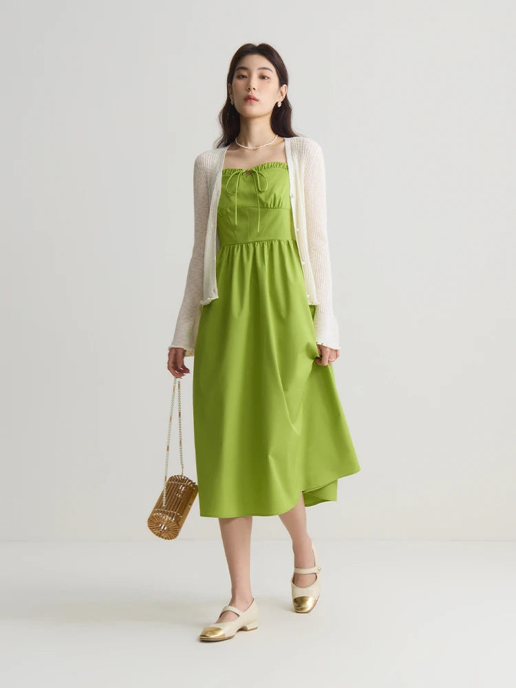 DUSHU Gentle Temperament Camisole Dress New High Waisted Slimming Holiday Style For Summer 2024 Green Women Dress 24DS82285