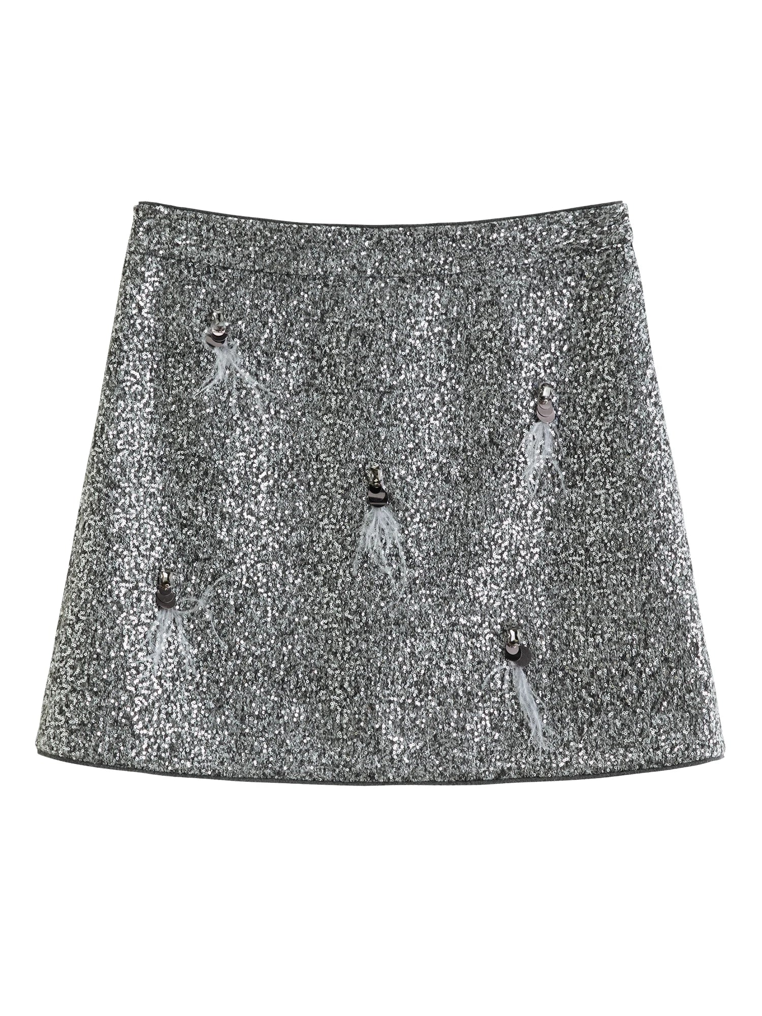 DUSHU Plus Size Shimmering Feather Sequin Midi Skirt Glitter Party Cocktail A-Line Evening Women’s 2025 Autumn Winter New