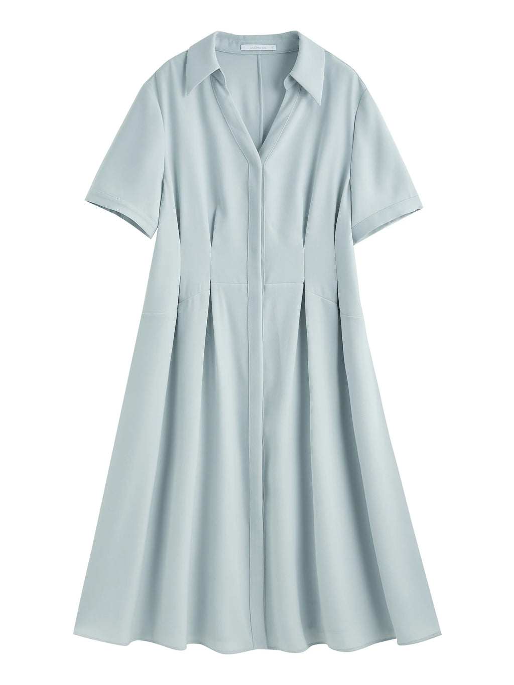 DUSHU【3 Colors】Women Turn-down Collar Shirt Dresses Pleated Design High Waist Commuter Long Dress Without Sashes 25DS82467