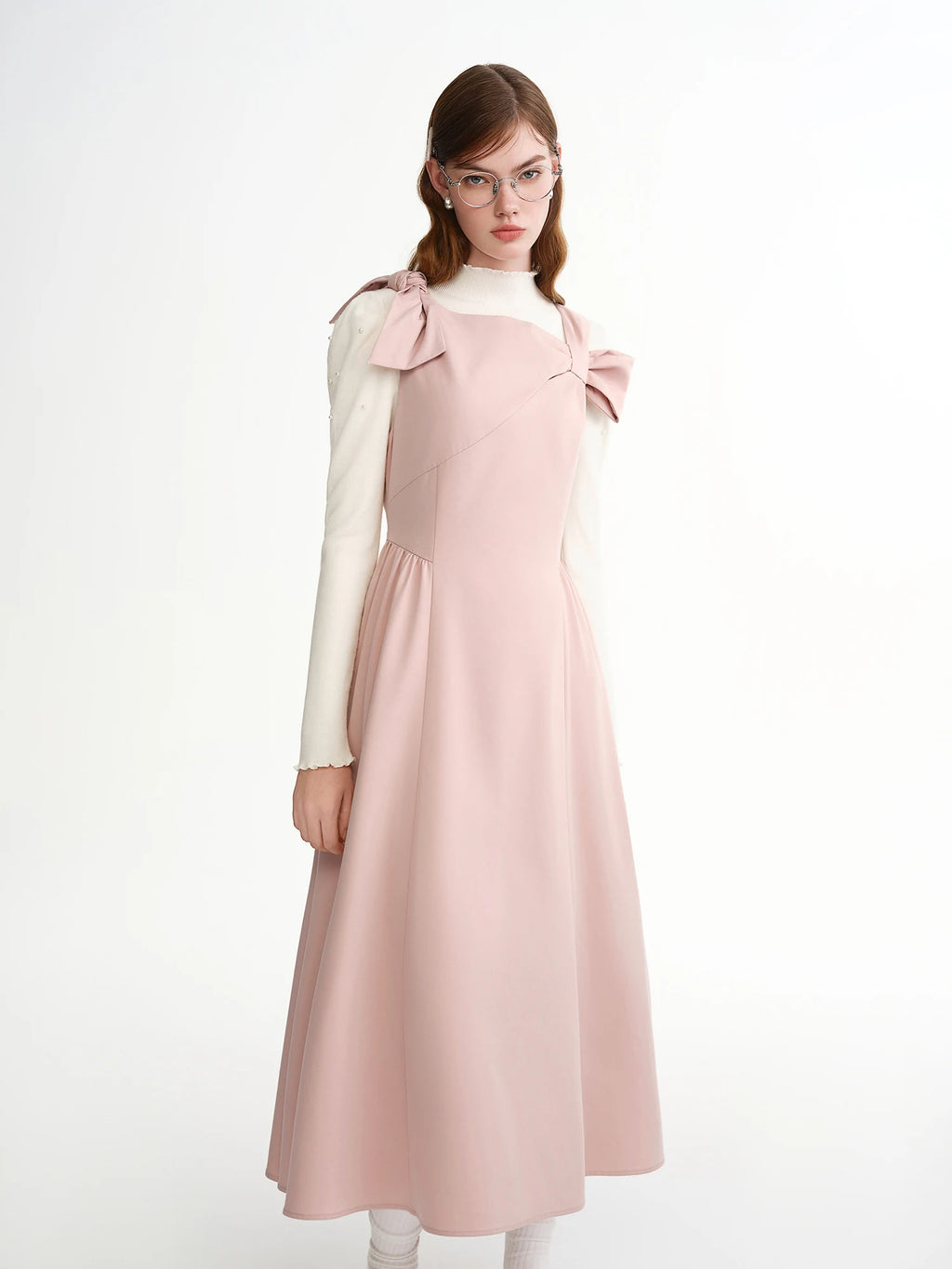 DUSHU 2025 Winter Women's Bow Detail Party Wear Dress for Office - Elegant Bowknot Cocktail Dress with Long Sleeves and A-Line