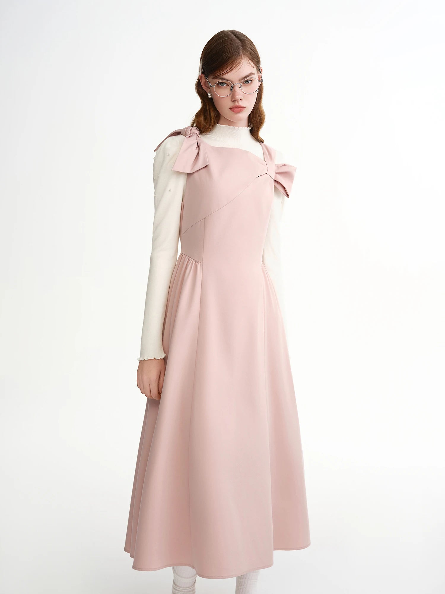 DUSHU 2025 Winter Women's Bow Detail Party Wear Dress for Office - Elegant Bowknot Cocktail Dress with Long Sleeves and A-Line