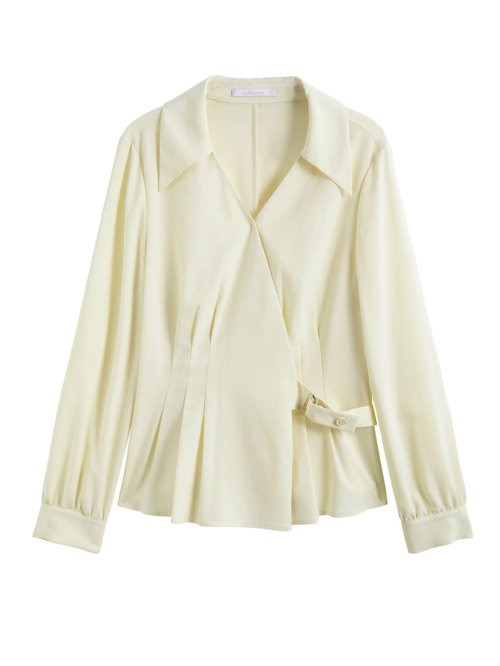 DUSHU Women Beige Blouse Tops Waist Tie Design Chiffon Long Sleeved Shirt 2025 Summer New Office Lady Shirts Top 25DS81174